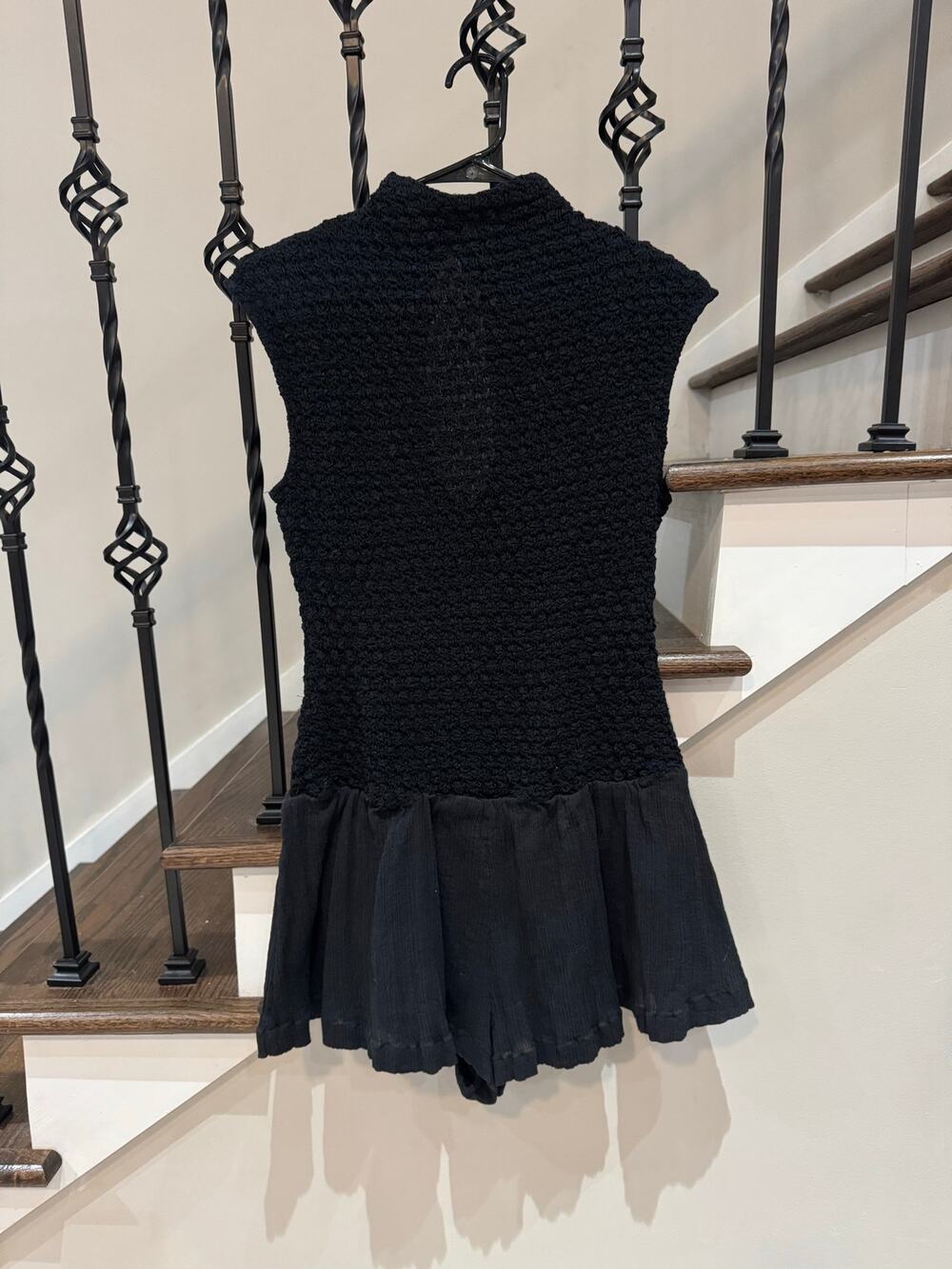 Anthropologie Anthro Black Textured Smocked Gauze Romper Size S